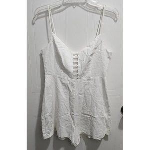 BCBGeneration Womens Ladder/Lattice Front Jumpsuit Romper White Linen Blend Sz 8